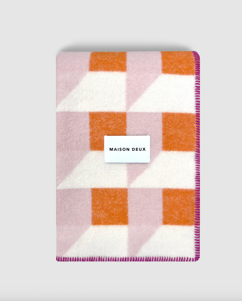 Cubics Blanket in Pink Carrot