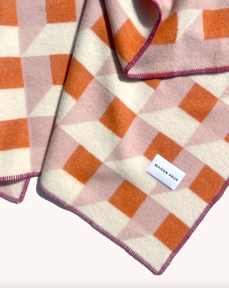 Cubics Blanket in Pink Carrot