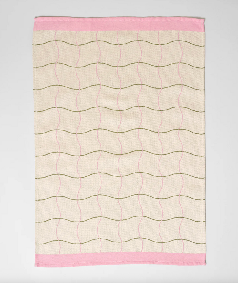 Wave Grid Natural Tea Towel