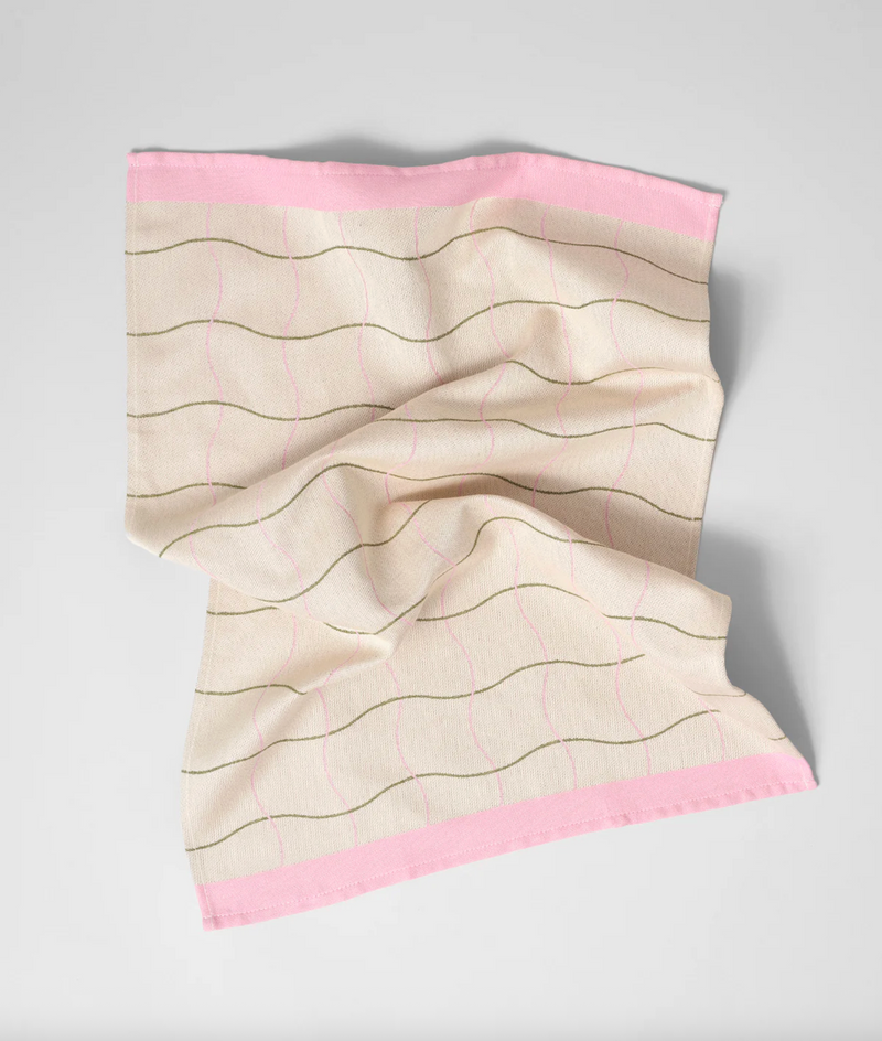 Wave Grid Natural Tea Towel