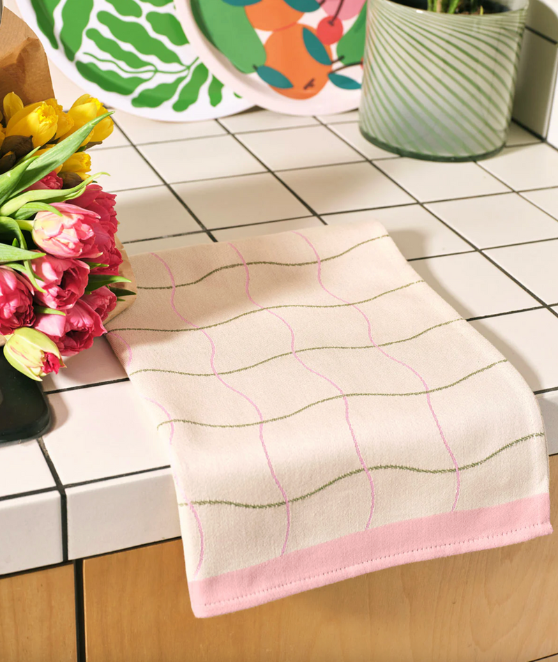 Wave Grid Natural Tea Towel