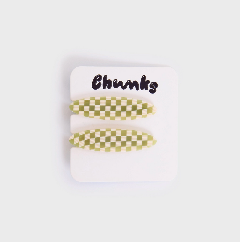 Allie Oval Clips in Olive Check