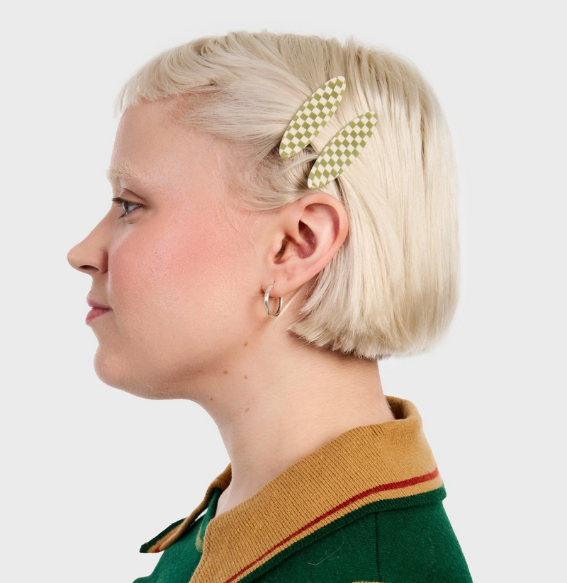 Allie Oval Clips in Olive Check