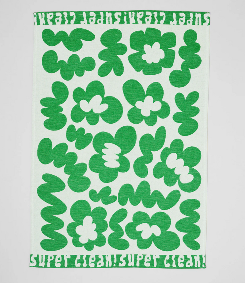 Super Clean Flowers Tea Towel in Green/Natural