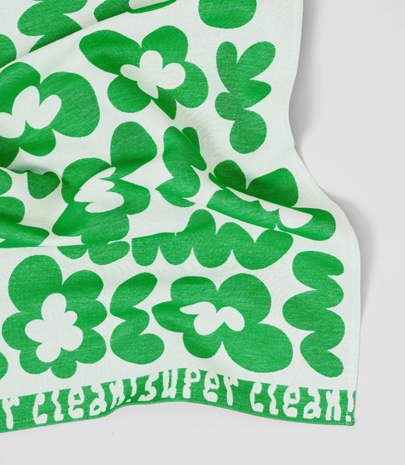 Super Clean Flowers Tea Towel in Green/Natural