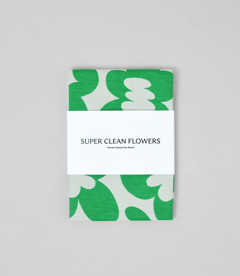 Super Clean Flowers Tea Towel in Green/Natural