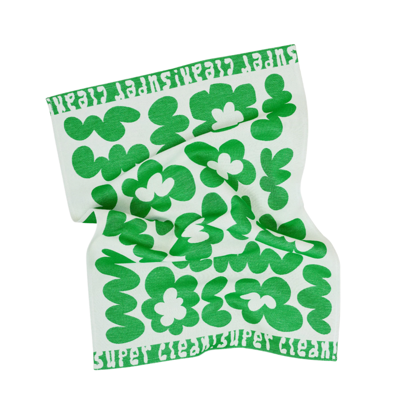Super Clean Flowers Tea Towel in Green/Natural