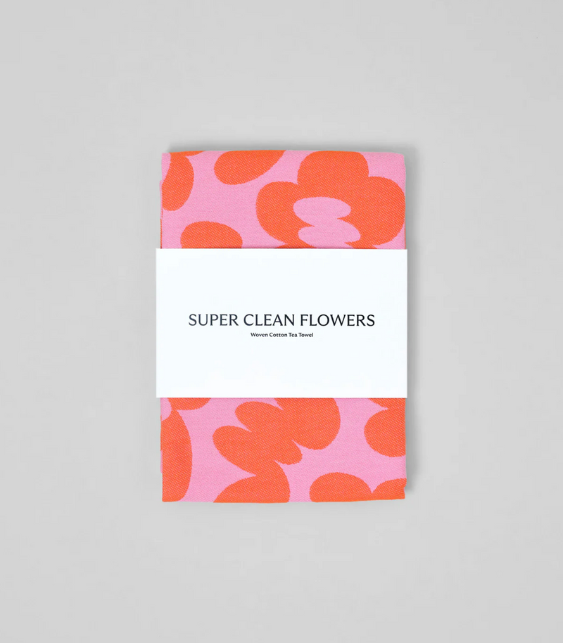 Super Clean Flowers Tea Towel in Pink/Warm Red