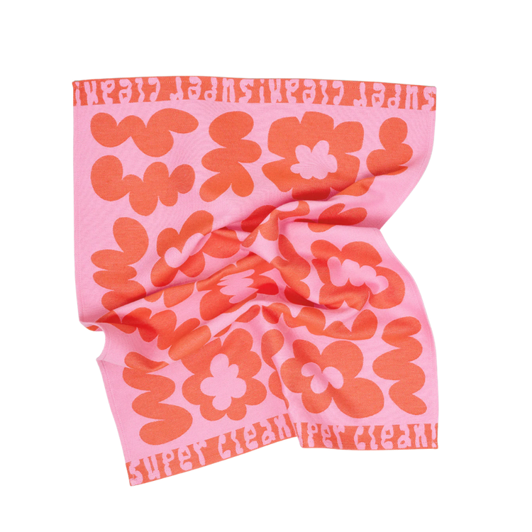 Super Clean Flowers Tea Towel in Pink/Warm Red
