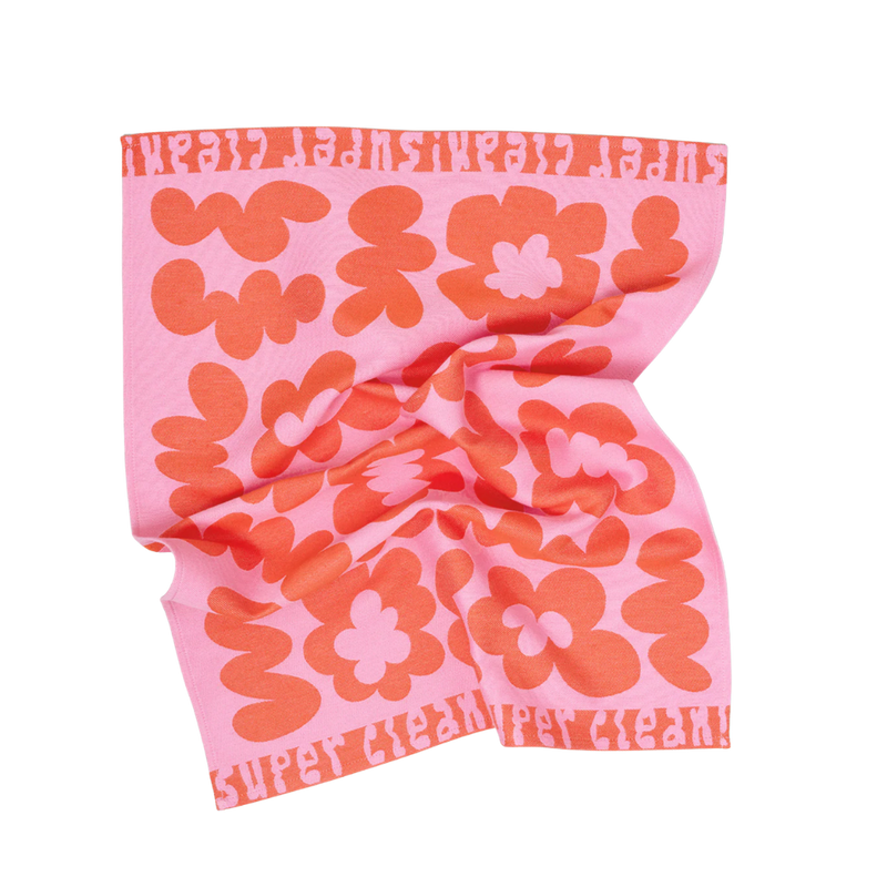 Super Clean Flowers Tea Towel in Pink/Warm Red