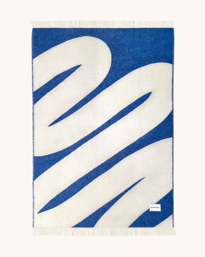 Swirl Plaid Blanket in Cobalt Blue