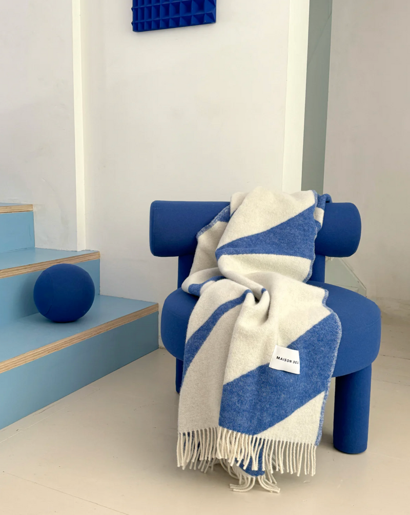 Swirl Plaid Blanket in Cobalt Blue