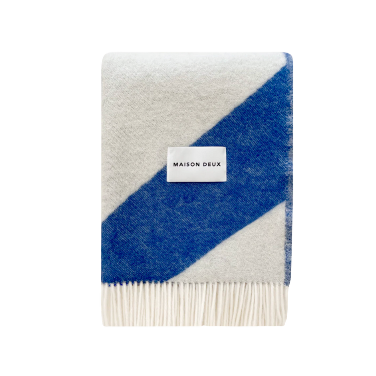 Swirl Plaid Blanket in Cobalt Blue