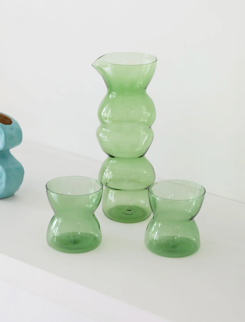 Glass totem green set of 2