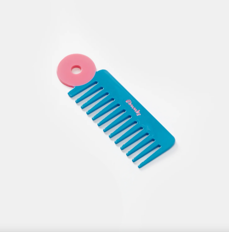 Wide Tooth Comb in Blue + Pink