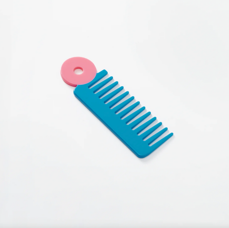 Wide Tooth Comb in Blue + Pink