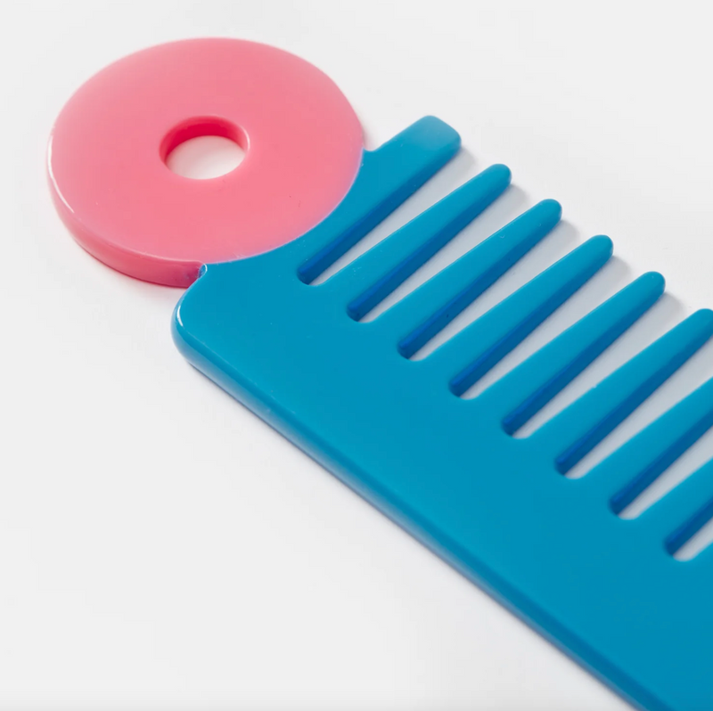 Wide Tooth Comb in Blue + Pink