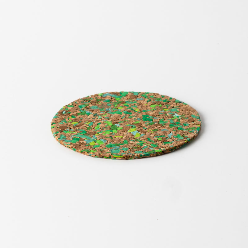 Speckled Round Cork Coasters Set of 4 - Green