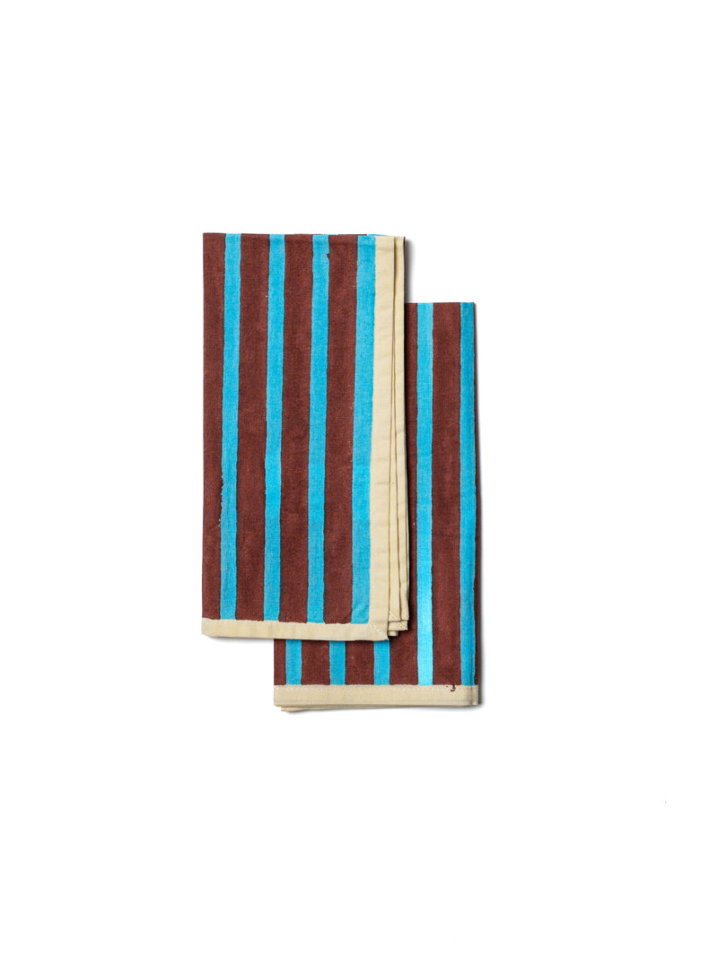 Block Stripe Napkins - Cyan / Russet