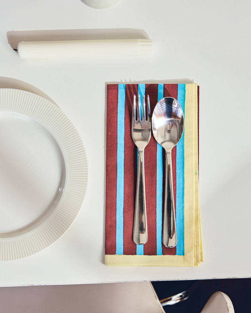 Block Stripe Napkins - Cyan / Russet