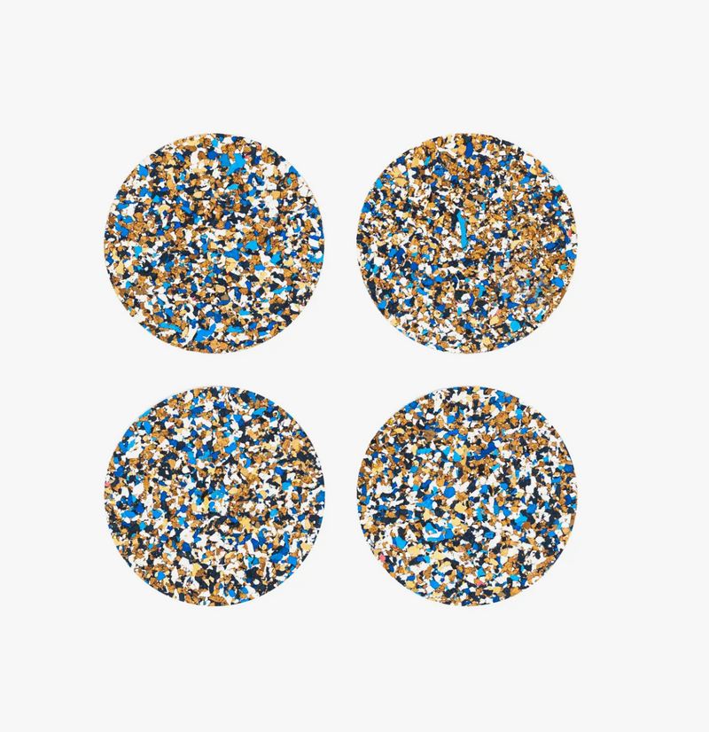 Speckled Round Cork Coasters Set of 4 - Blue