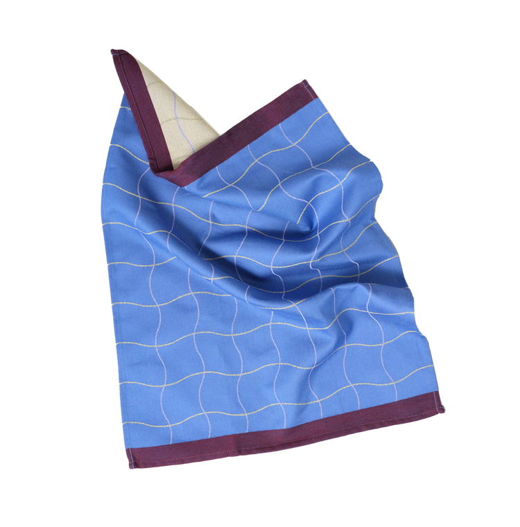 Wave Grid Blue Tea Towel