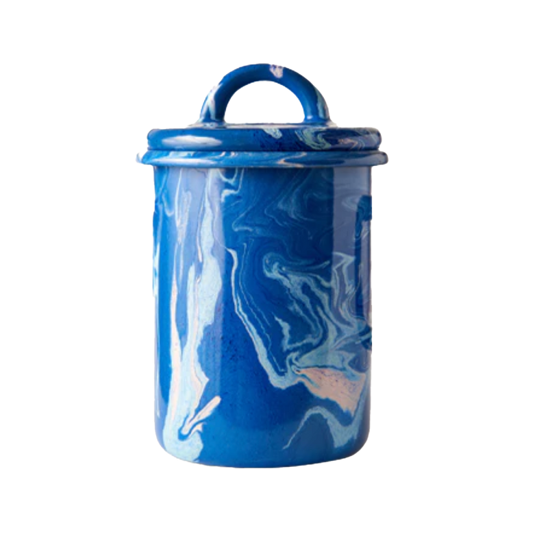 Cobalt Marble Enamel Canister