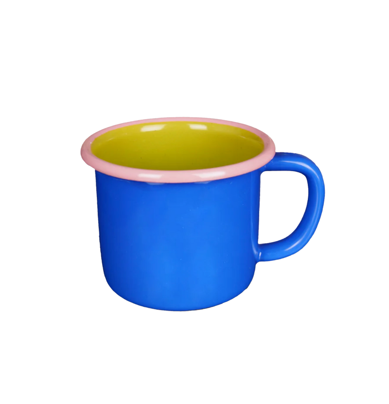 Colorama Large Enamel Mug Blue and Chartreuse