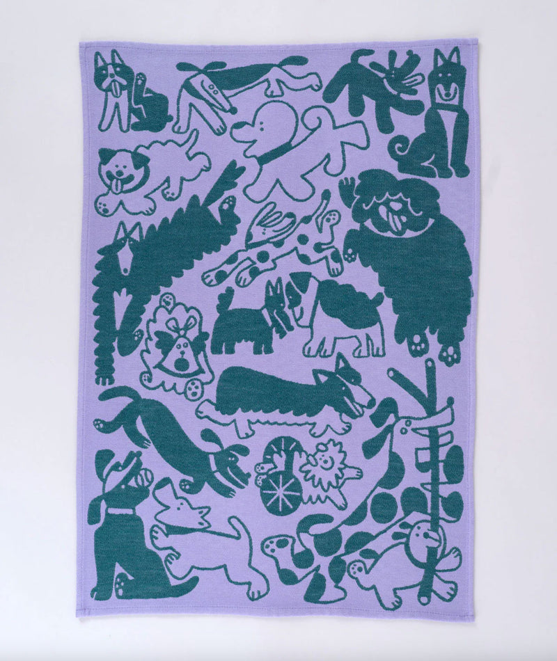 Dogs Day Out Lilac/Green Tea Towel