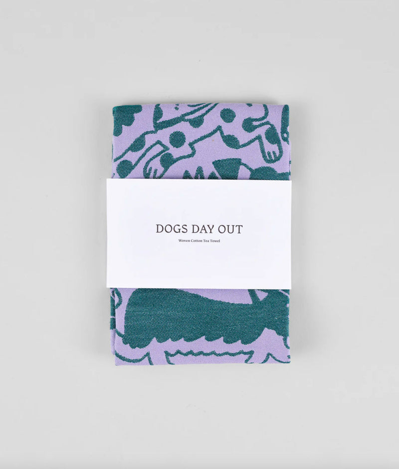 Dogs Day Out Lilac/Green Tea Towel