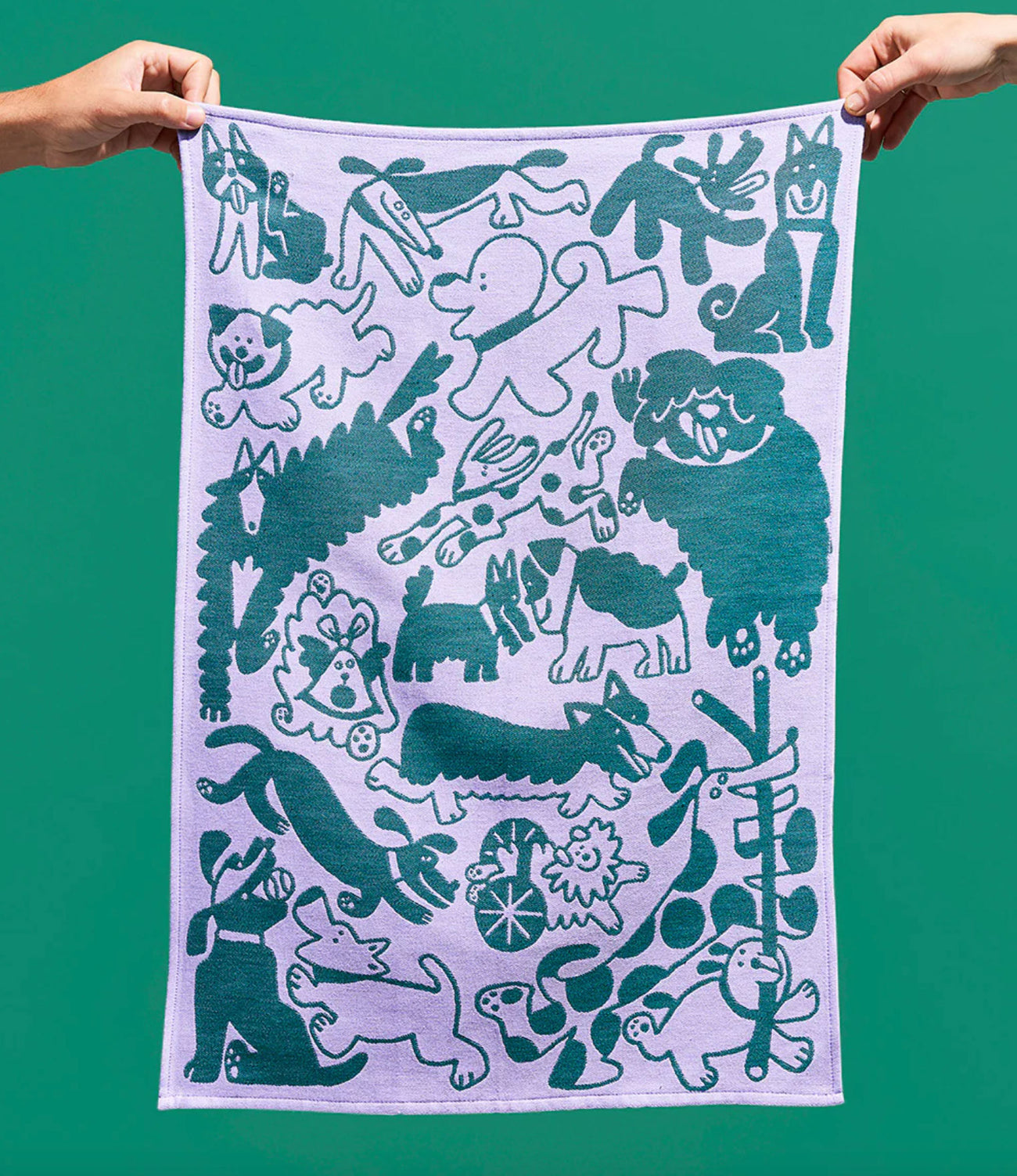 Dogs Day Out Lilac/Green Tea Towel