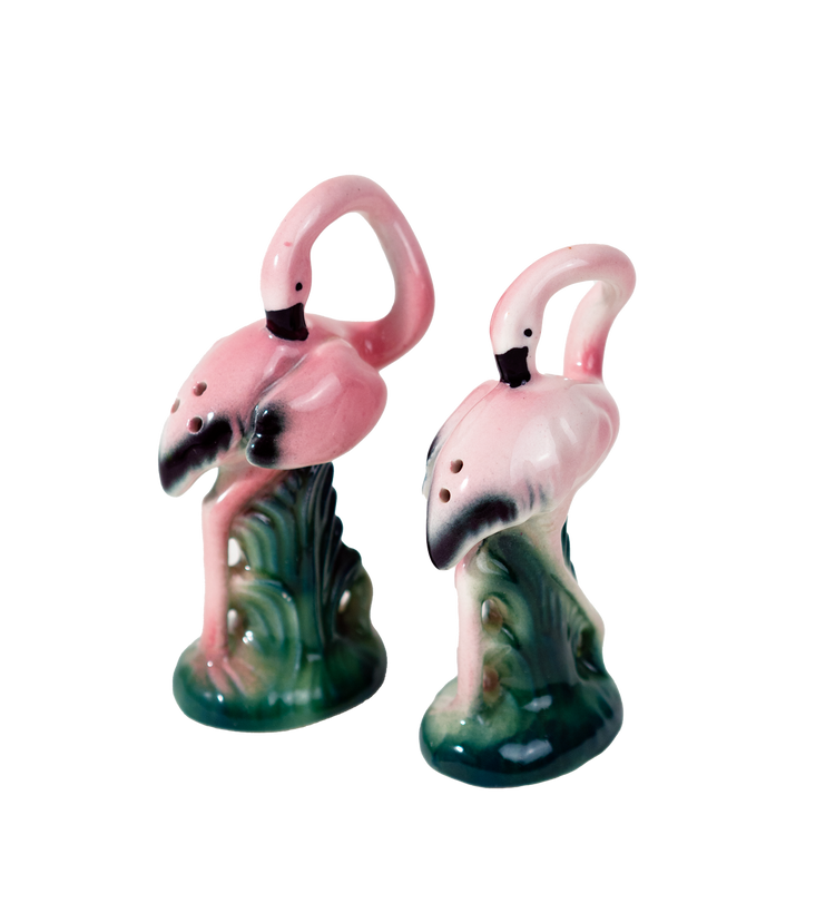 Vintage Flamingo Salt + Pepper Shakers