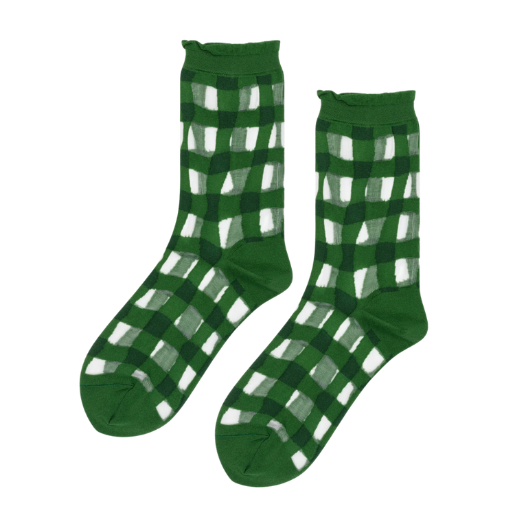 Googly Gingham Sheer Crew Socks
