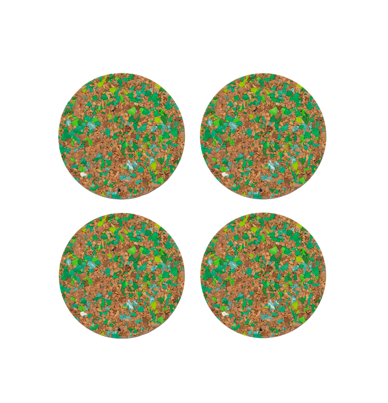 Speckled Round Cork Coasters Set of 4 - Green