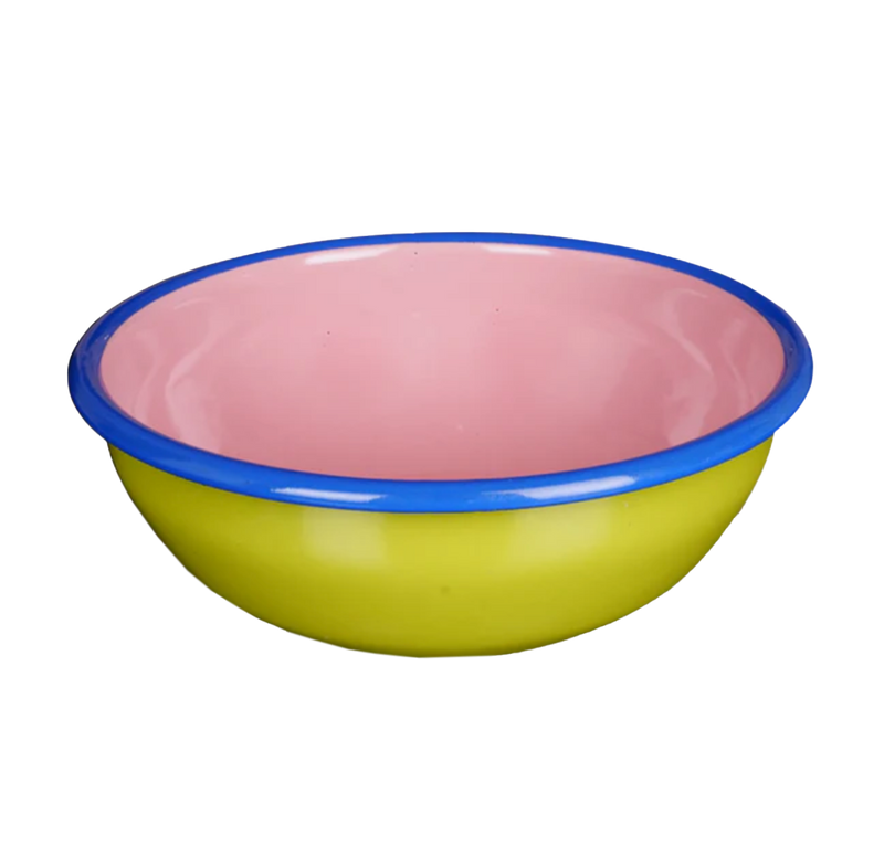 Colorama Large Enamel Bowl Chartreuse and Pink