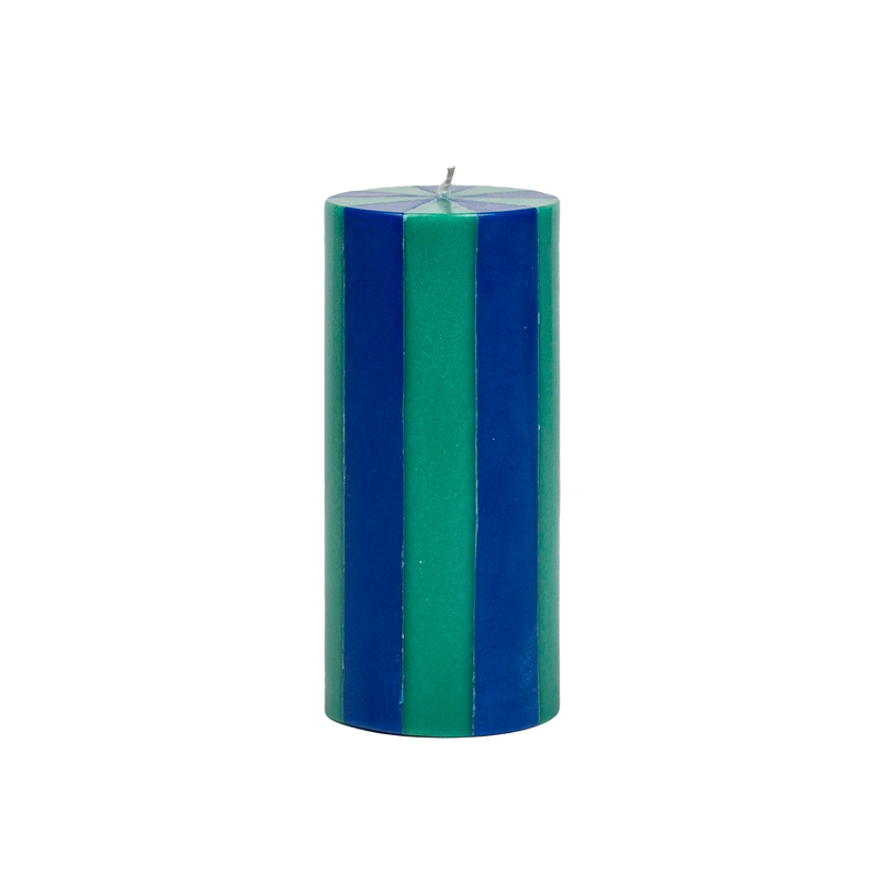 Stripe Pillar Candle M - Teal/Midnight Blue
