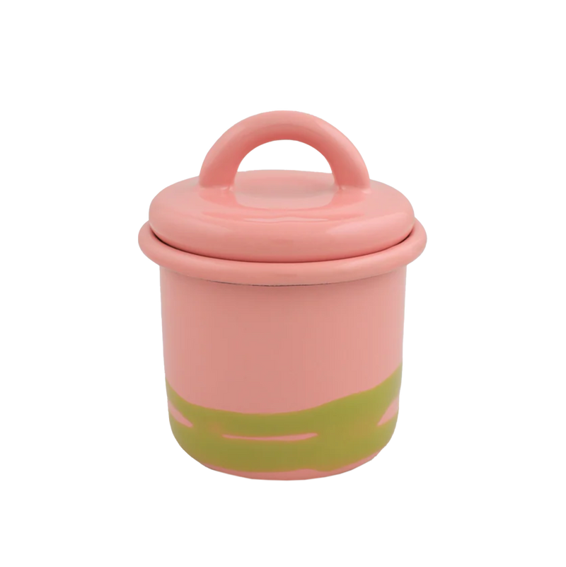 Primavera Enamel Canister Chartreuse on Pink