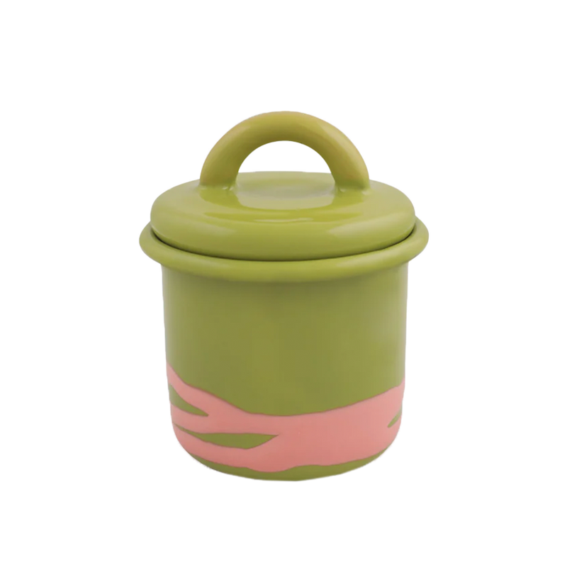 Primavera Pink on Chartreuse Enamel Canister