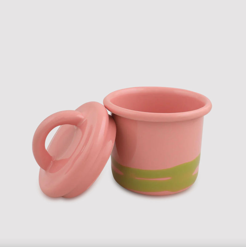 Primavera Enamel Canister Chartreuse on Pink