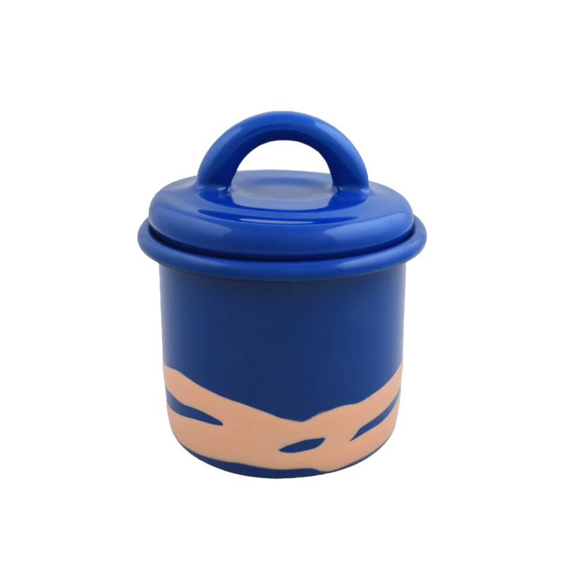 Primavera Enamel Canister Peach on Cobalt