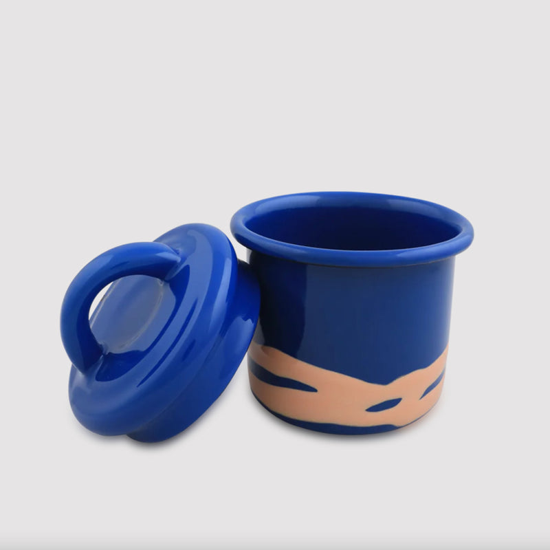 Primavera Enamel Canister Peach on Cobalt