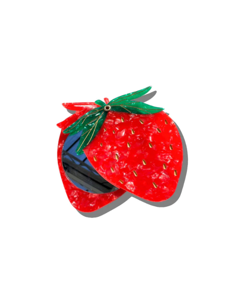 Hand-Painted Strawberry Compact Mirror